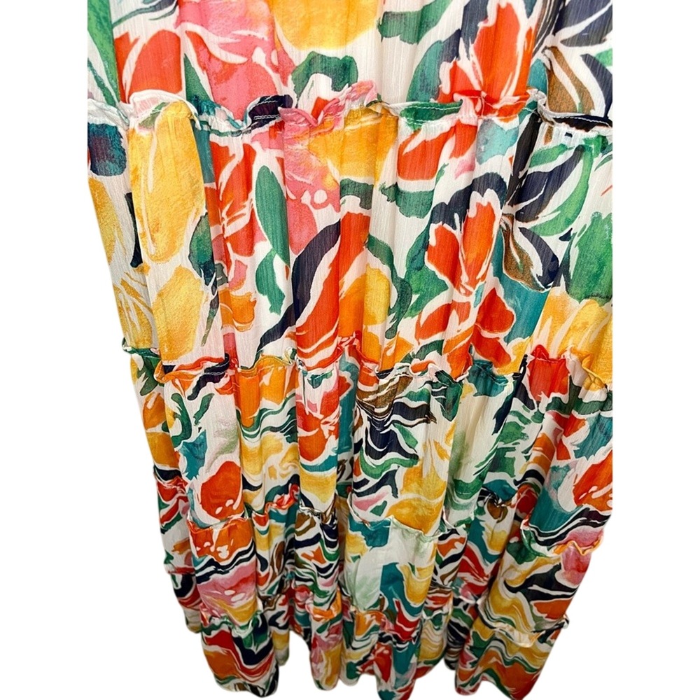 1. State Size L Tiered Sleeveless Multicolor Ruffle Floral Maxi Dress smocked - Picture 6 of 9